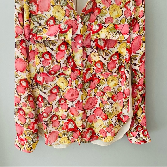 Kut from the Kloth Floral Print Sheer Button Up Top Pink Sz XS - Picture 3 of 8